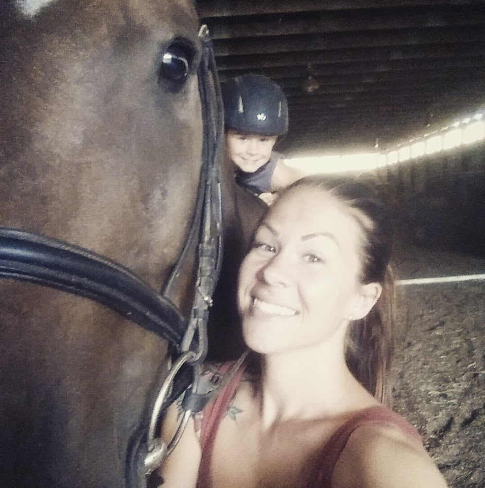 Rachel and her son on a horse - Bits & Blooms Flower Farm